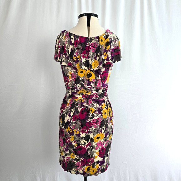 Elle Mini Dress Women's M Multi-Color Floral Stretch Ruffle Short Sleeve NWT - Picture 2 of 16